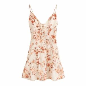 Haute Monde Ivory Floral Tie-Front Feminine Sundress Size L Smocked Back